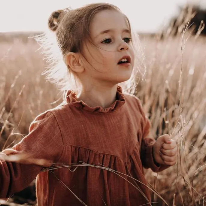 Children's Simple Long Sleeved Lace Cotton Dress