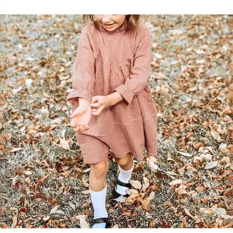 Children's Simple Long Sleeved Lace Cotton Dress