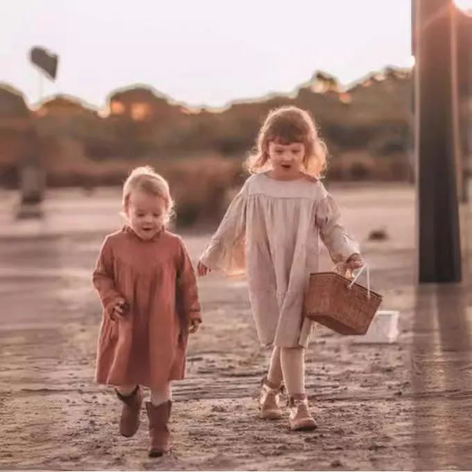 Children's Simple Long Sleeved Lace Cotton Dress