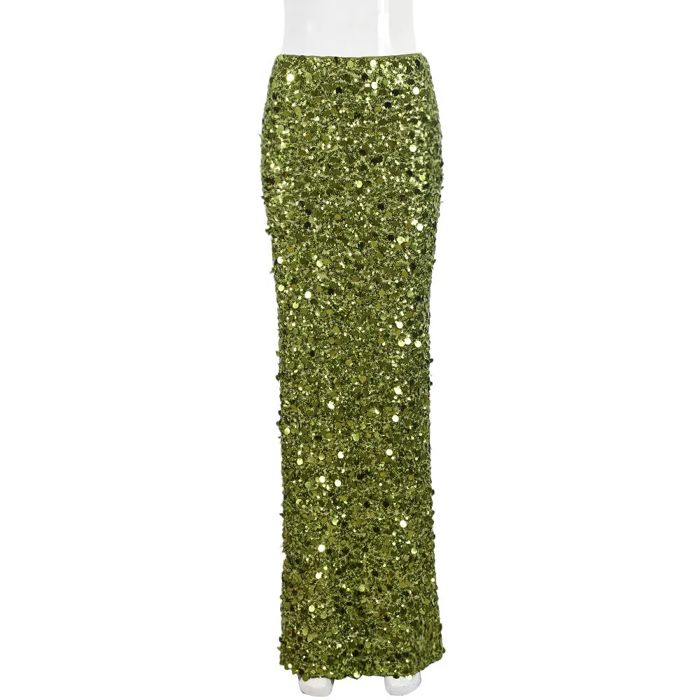 Christmas Low Rise Sequin Maxi Skirt