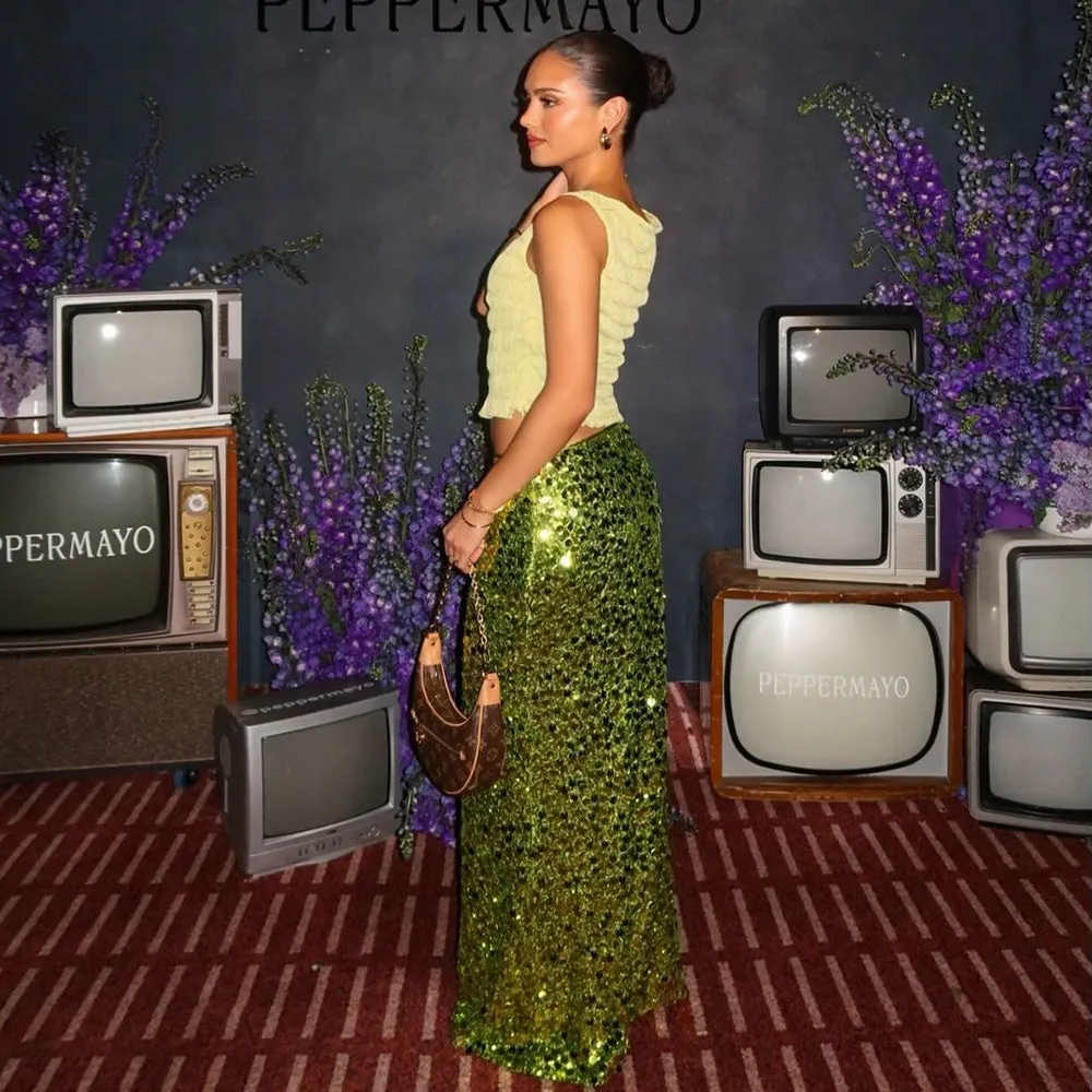 Christmas Low Rise Sequin Maxi Skirt