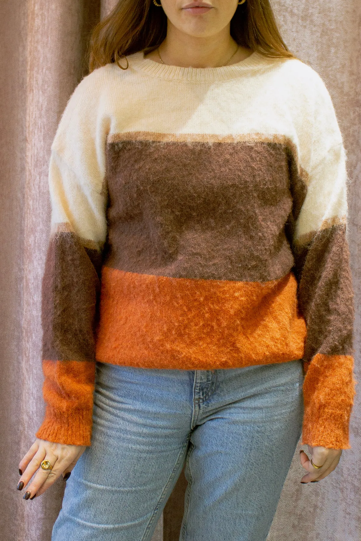 Colour Block Fluffy Knit Stripe Jumper