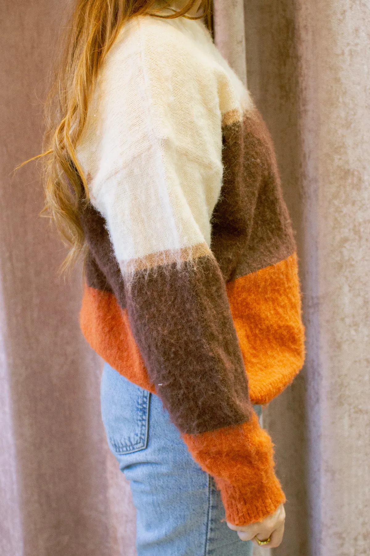 Colour Block Fluffy Knit Stripe Jumper