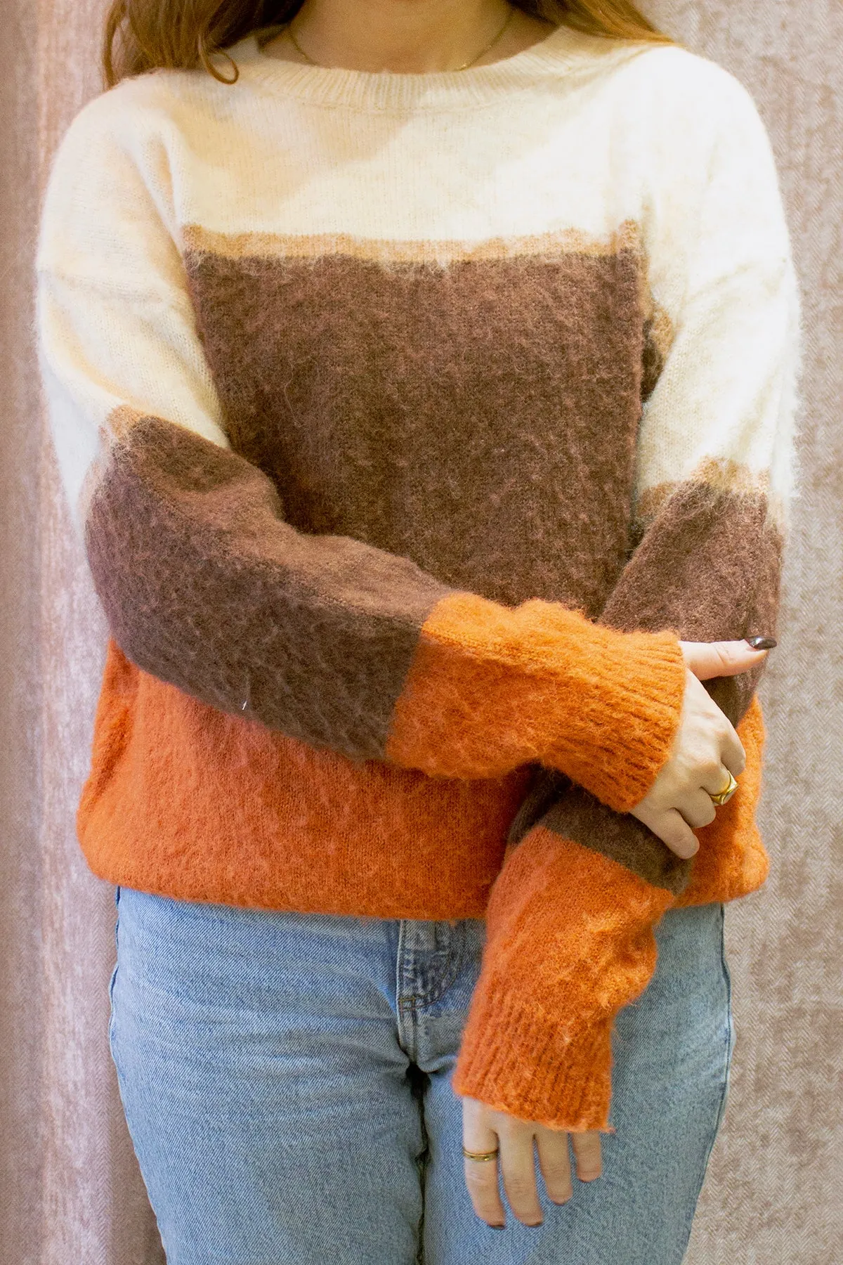 Colour Block Fluffy Knit Stripe Jumper