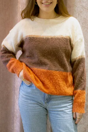 Colour Block Fluffy Knit Stripe Jumper
