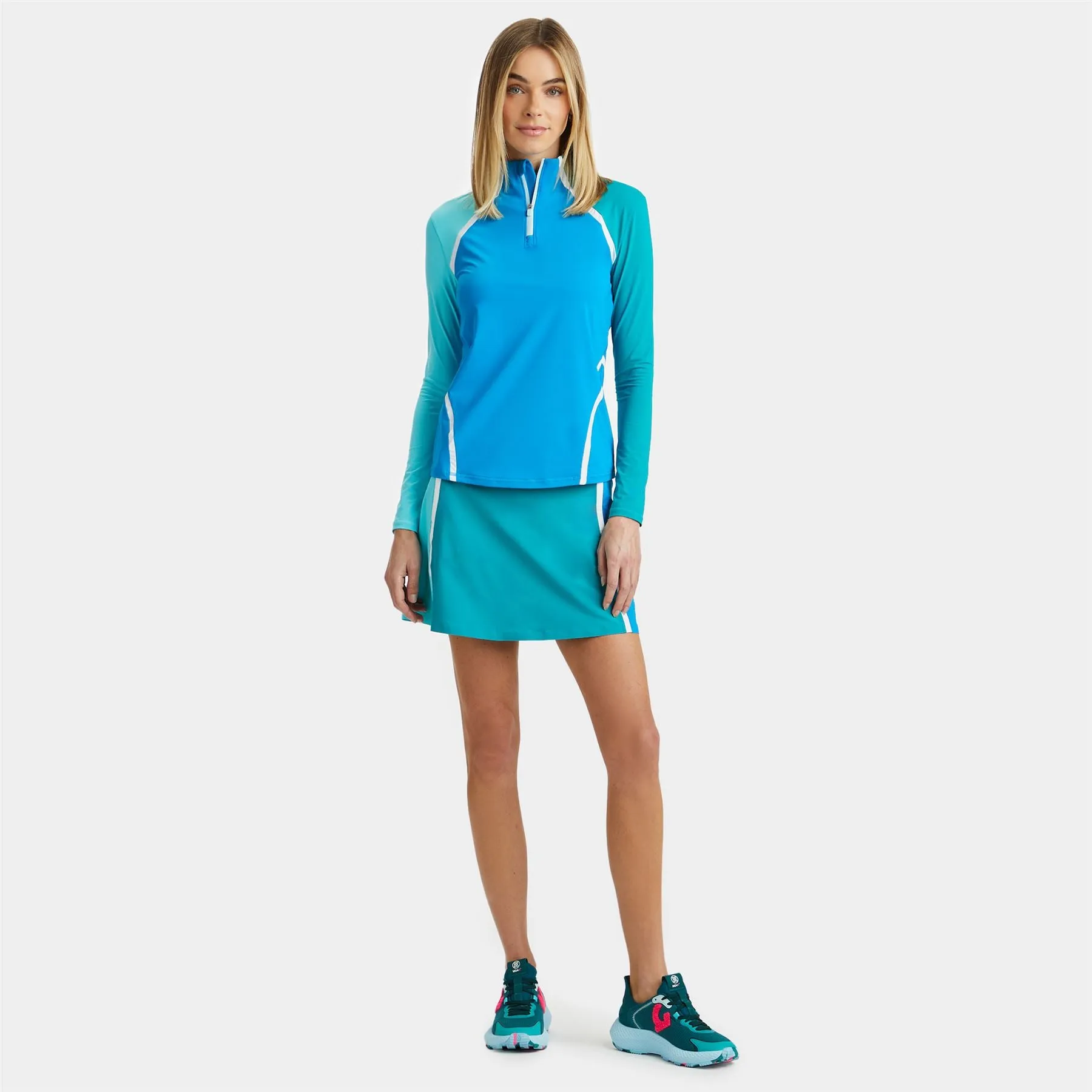 Colour Block Silky Tech Nylon A-Line Skort Catalina