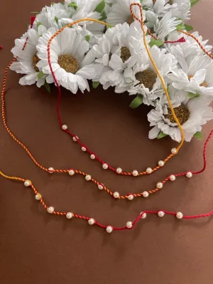 (Combo of 3) Simple Designer Rakhi Pearl Beads Mauli Rakhi Thread For Raksha Bandhan
