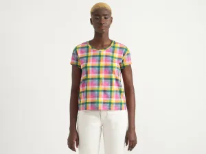 Cotton Checked Round Neck Women Tops