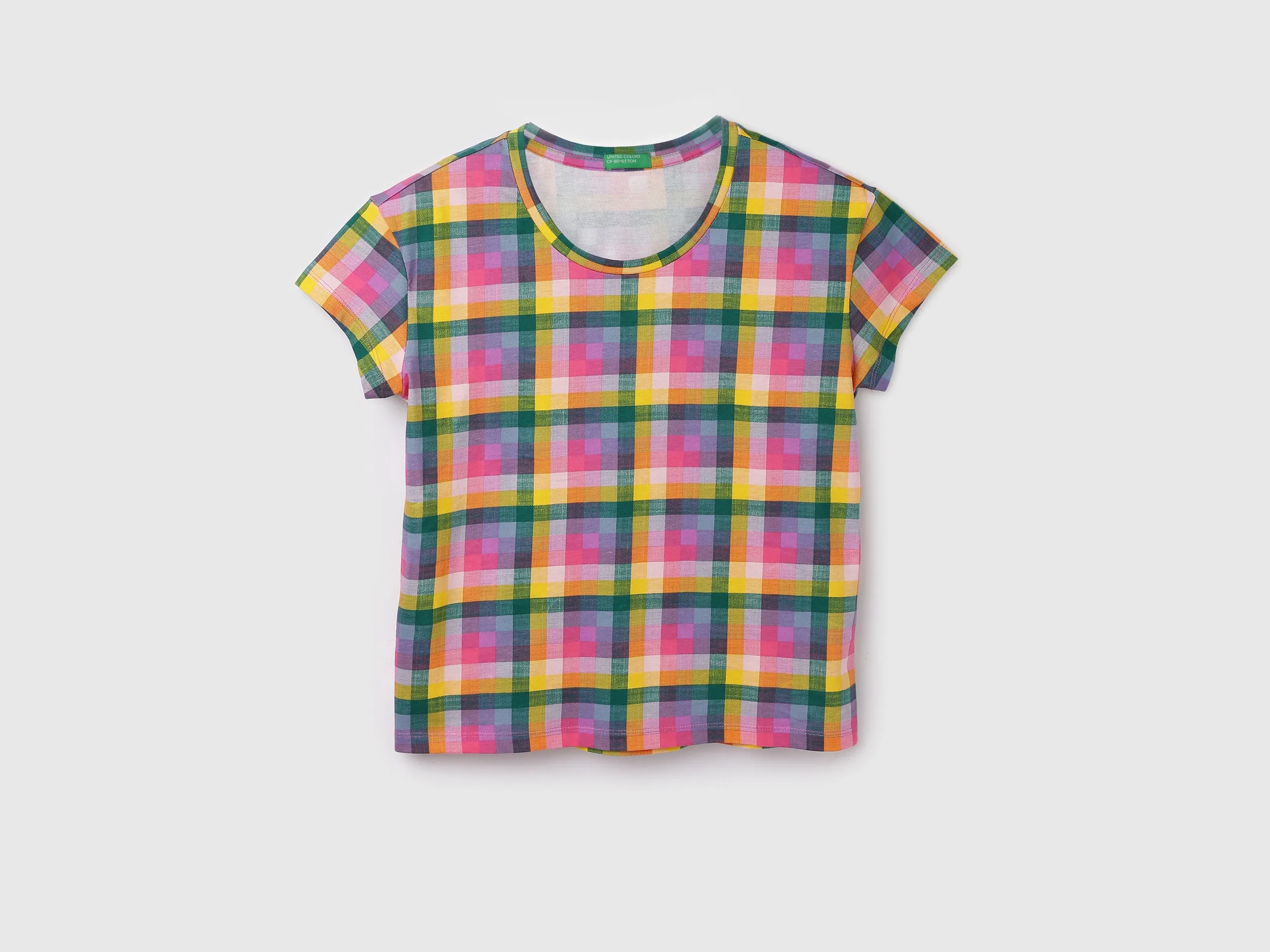 Cotton Checked Round Neck Women Tops