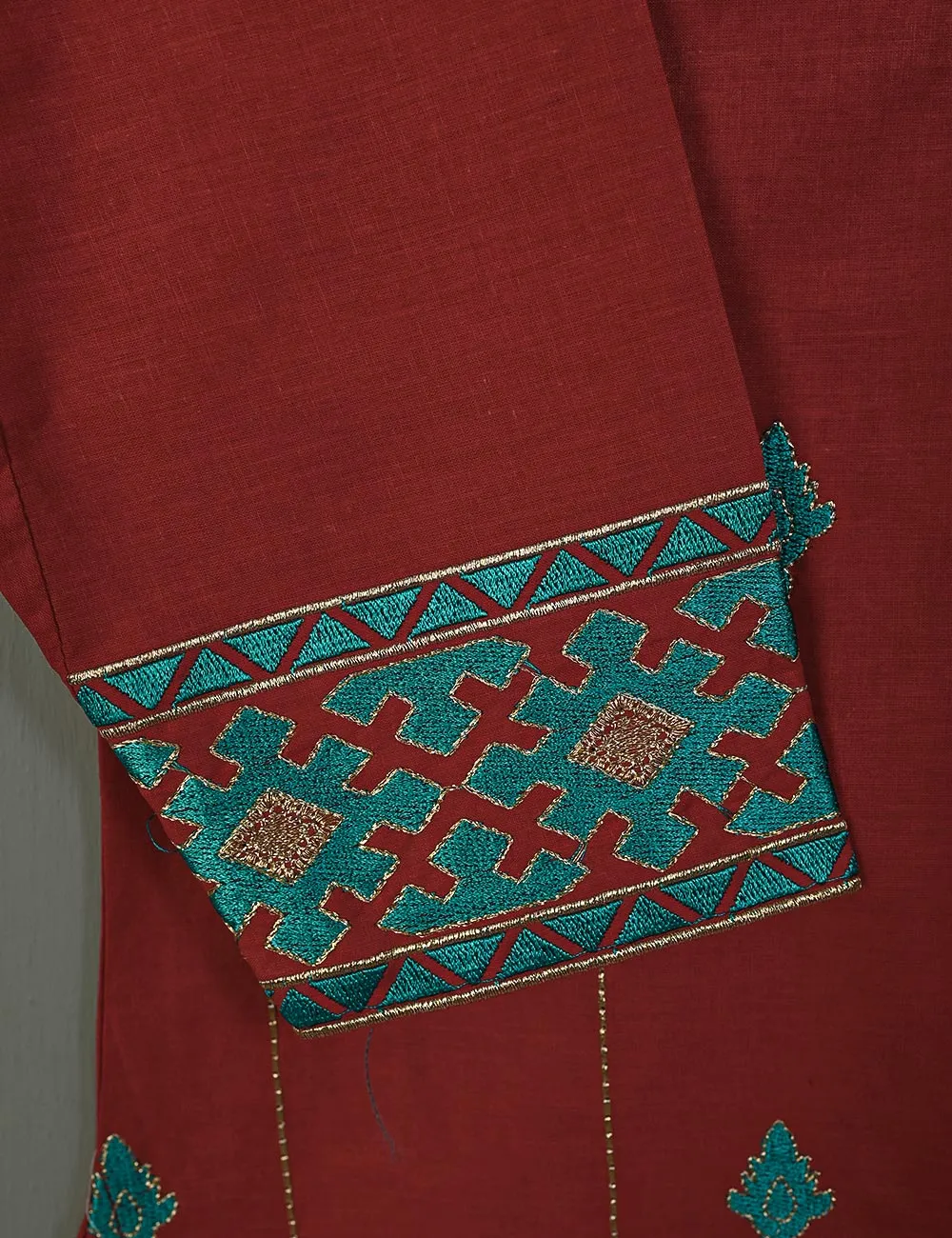 Cotton Embroidered Stitched Kurti - Retro (TS-048B-Red)