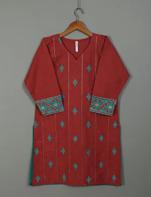 Cotton Embroidered Stitched Kurti - Retro (TS-048B-Red)