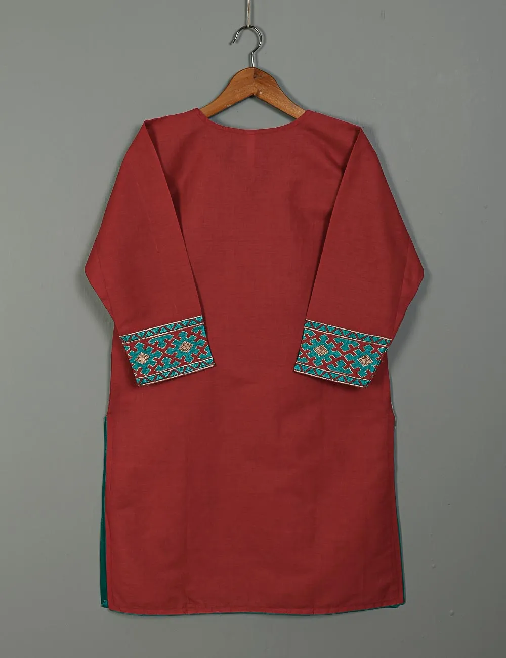 Cotton Embroidered Stitched Kurti - Retro (TS-048B-Red)