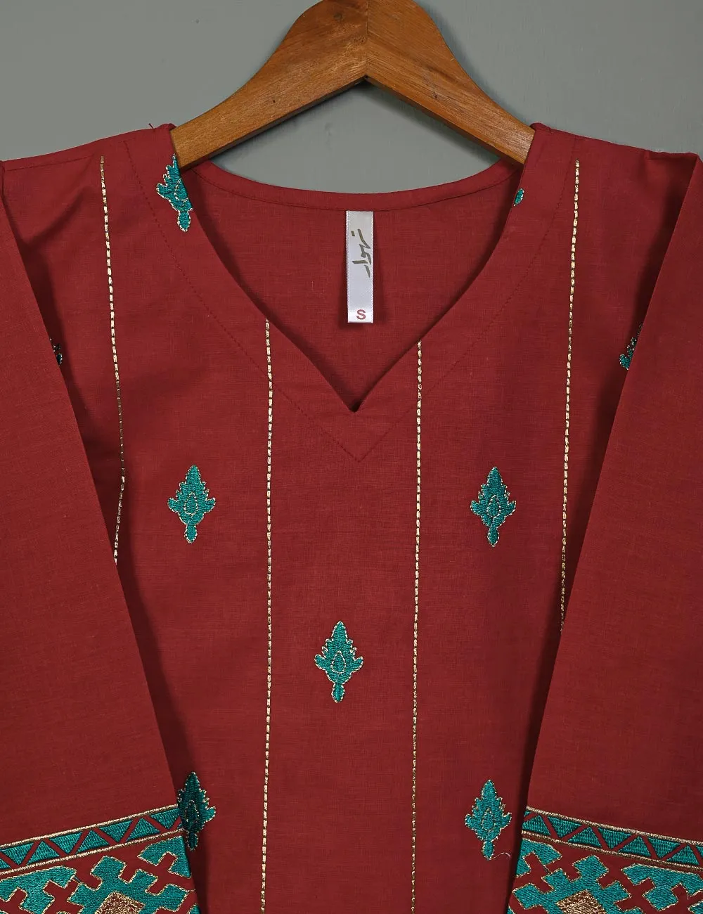 Cotton Embroidered Stitched Kurti - Retro (TS-048B-Red)