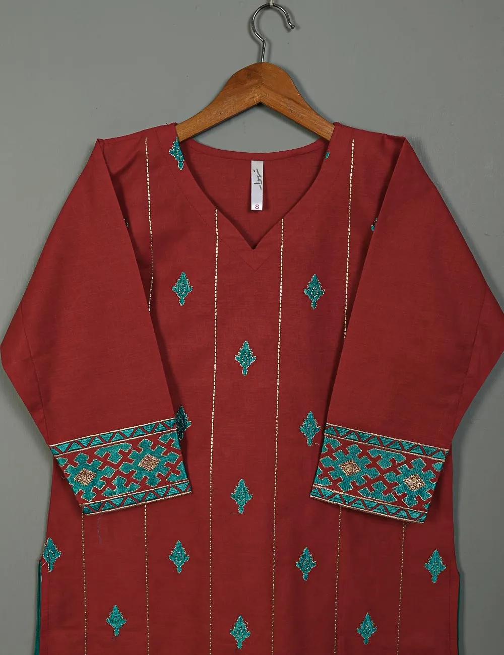 Cotton Embroidered Stitched Kurti - Retro (TS-048B-Red)