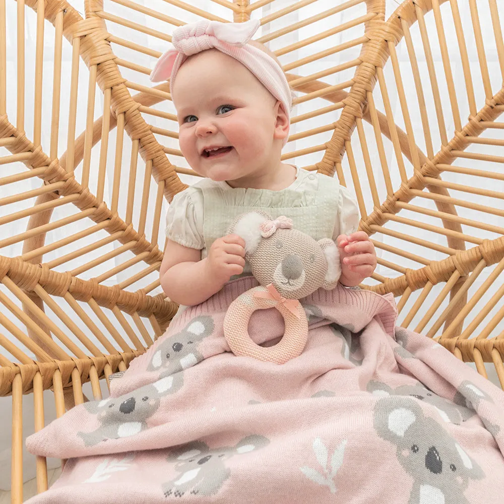Cotton Knit Australiana Baby Blanket - Blush Koala