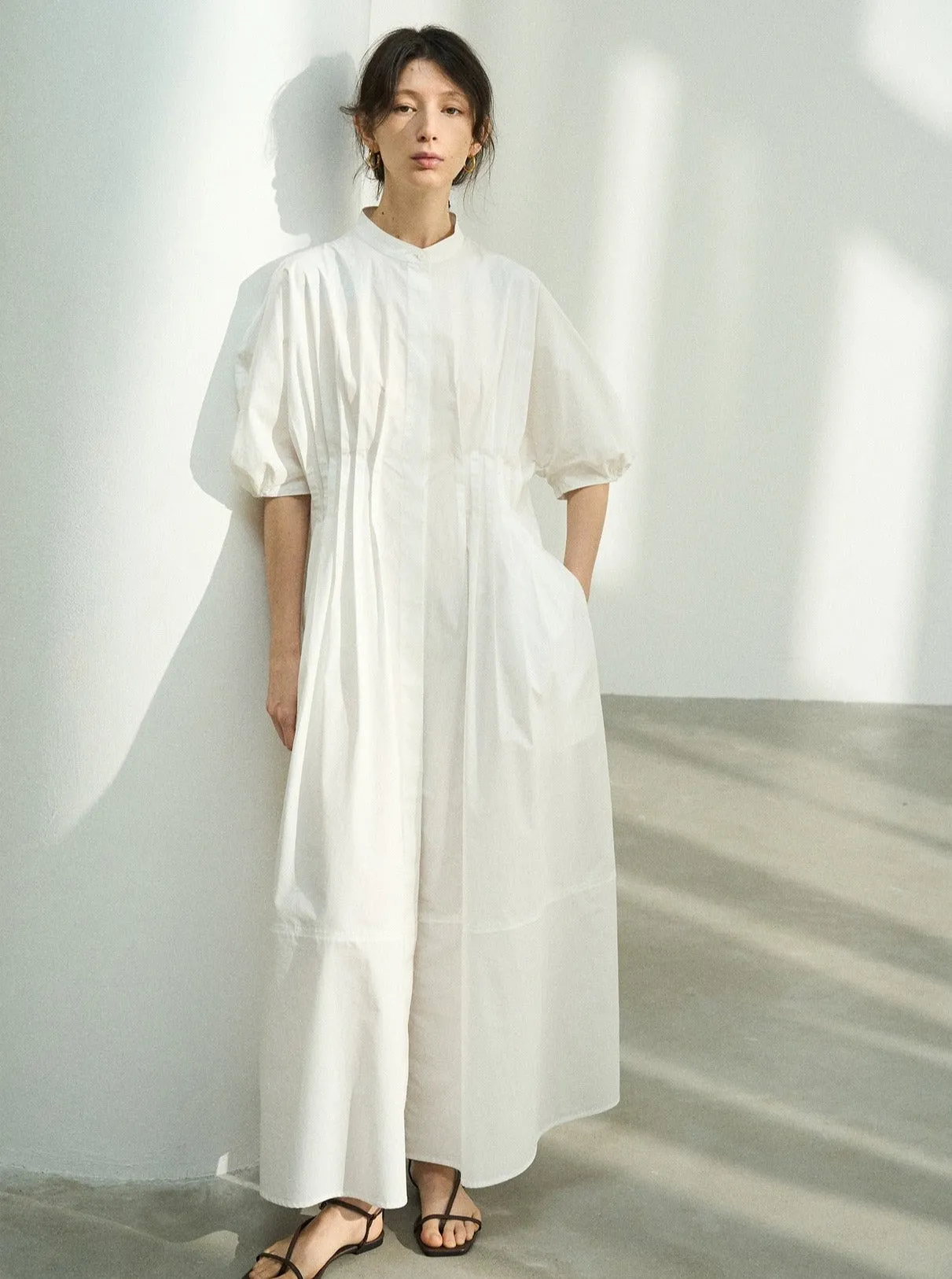 Cotton Midi Shirt Dress in White