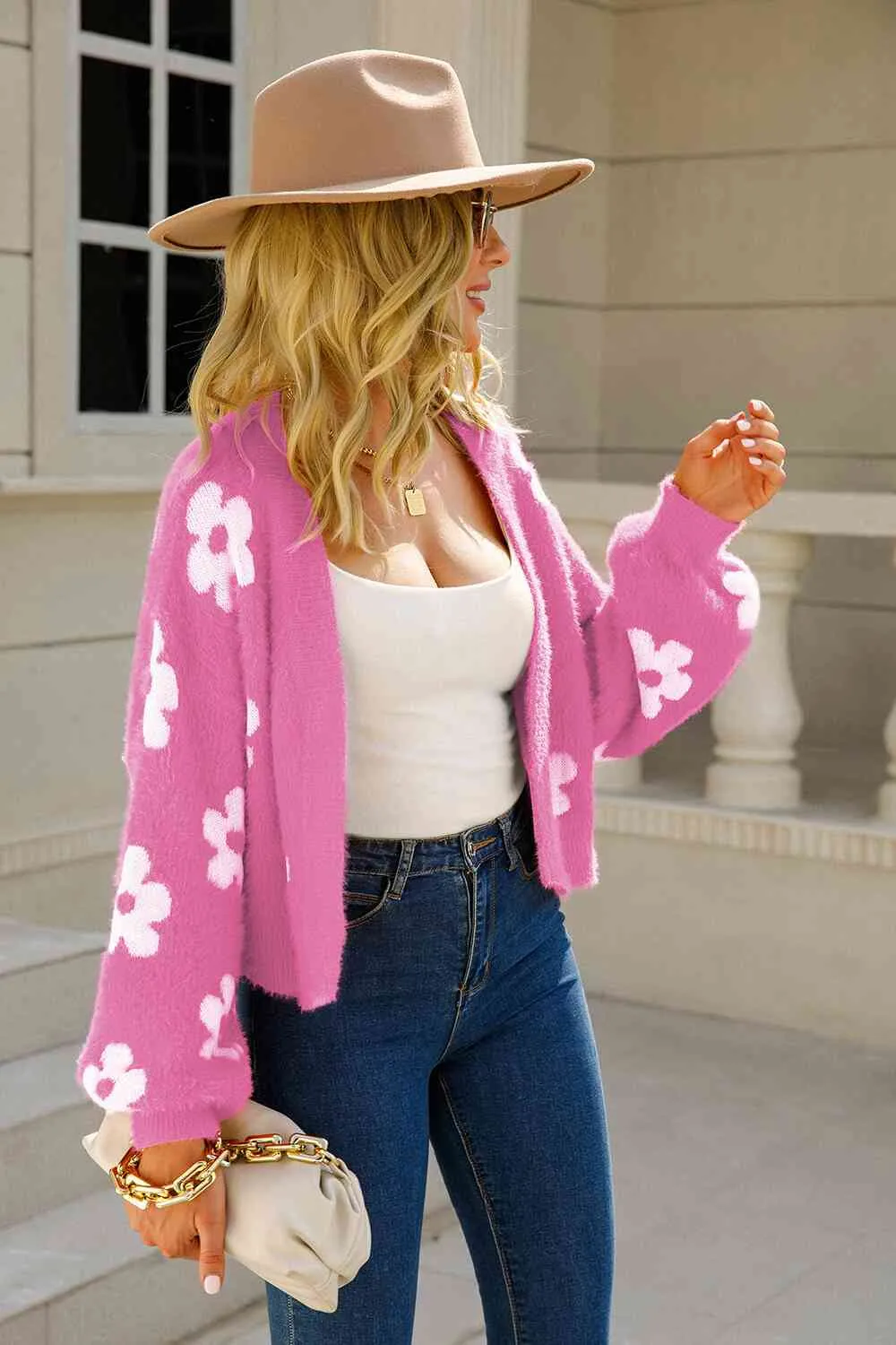 Cozy Blooms Floral Print Fuzzy Cardigan