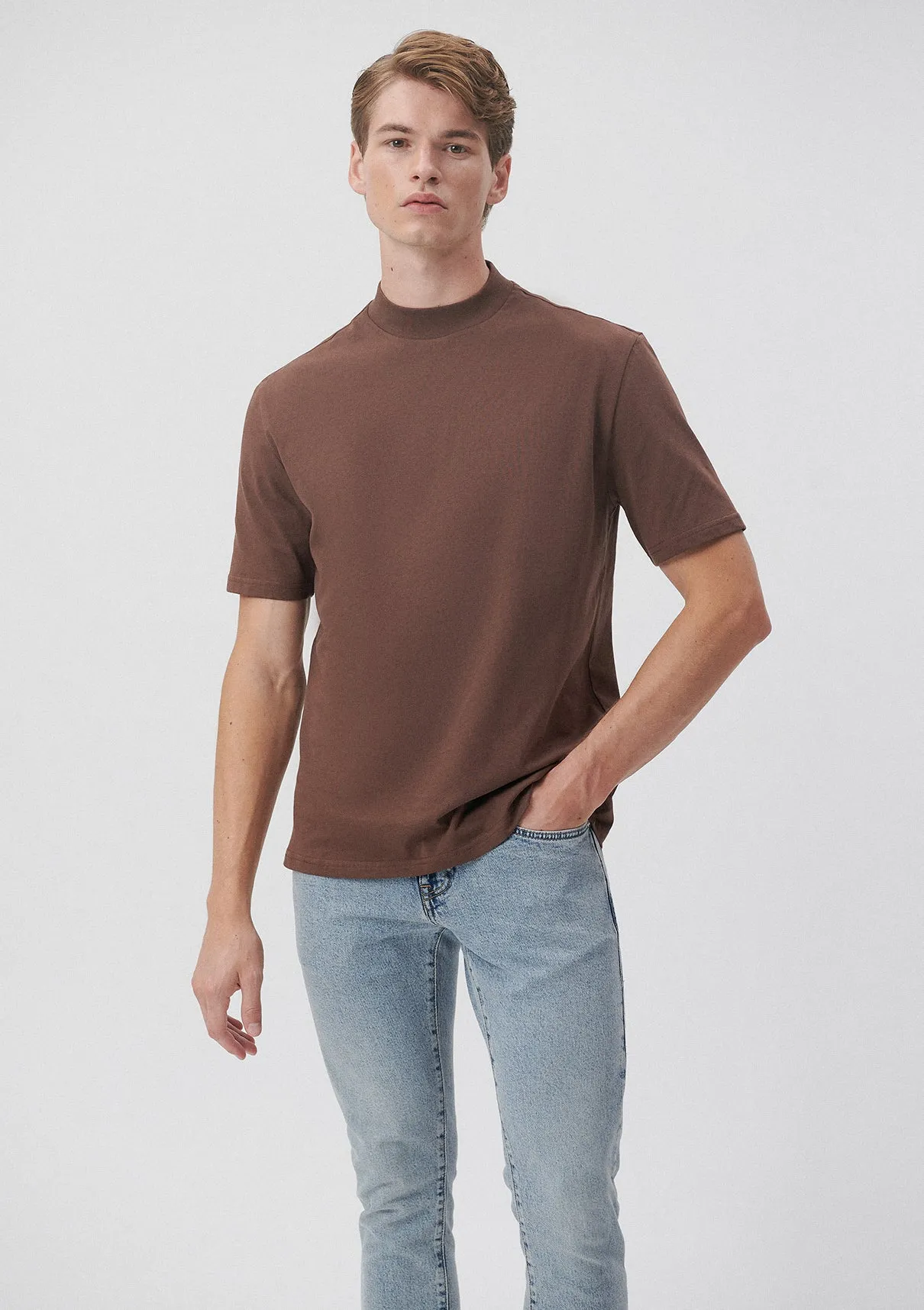 Crew Neck Brown Basic T-Shirt