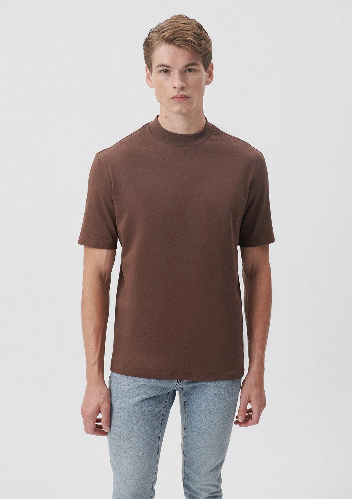 Crew Neck Brown Basic T-Shirt