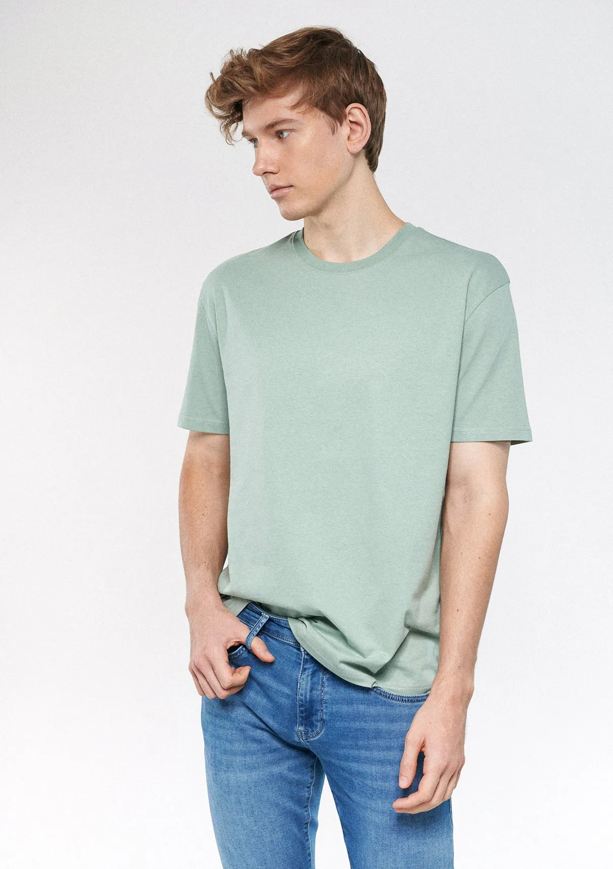 Crew Neck Green Basic T-Shirt