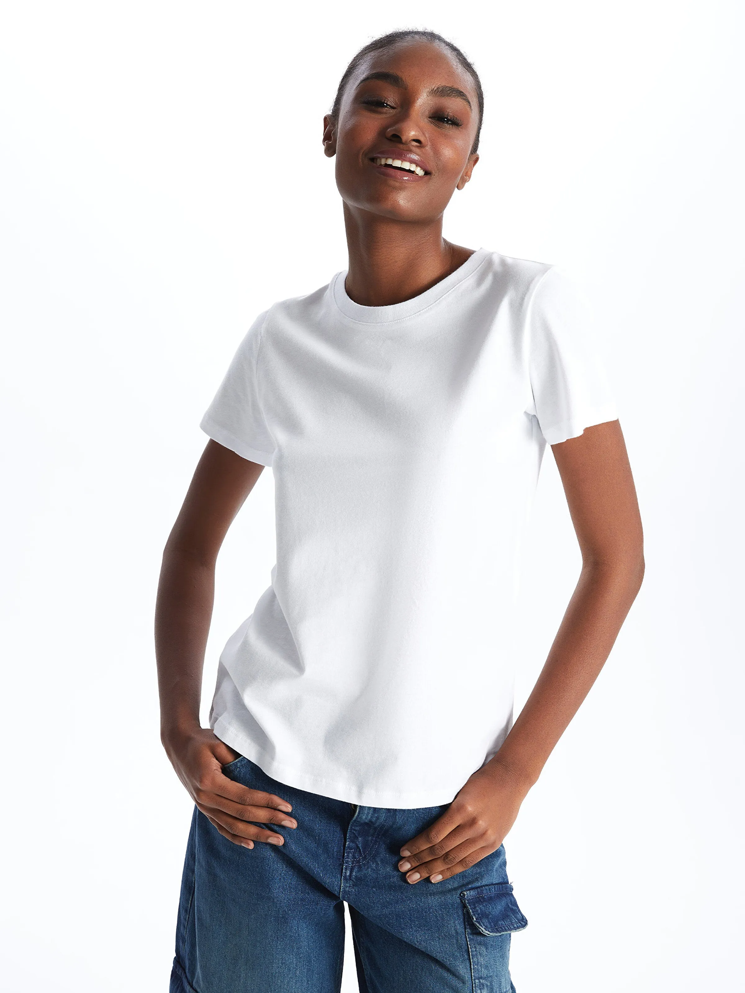 Crew Neck Plain Short Sleeve Women T-Shirt