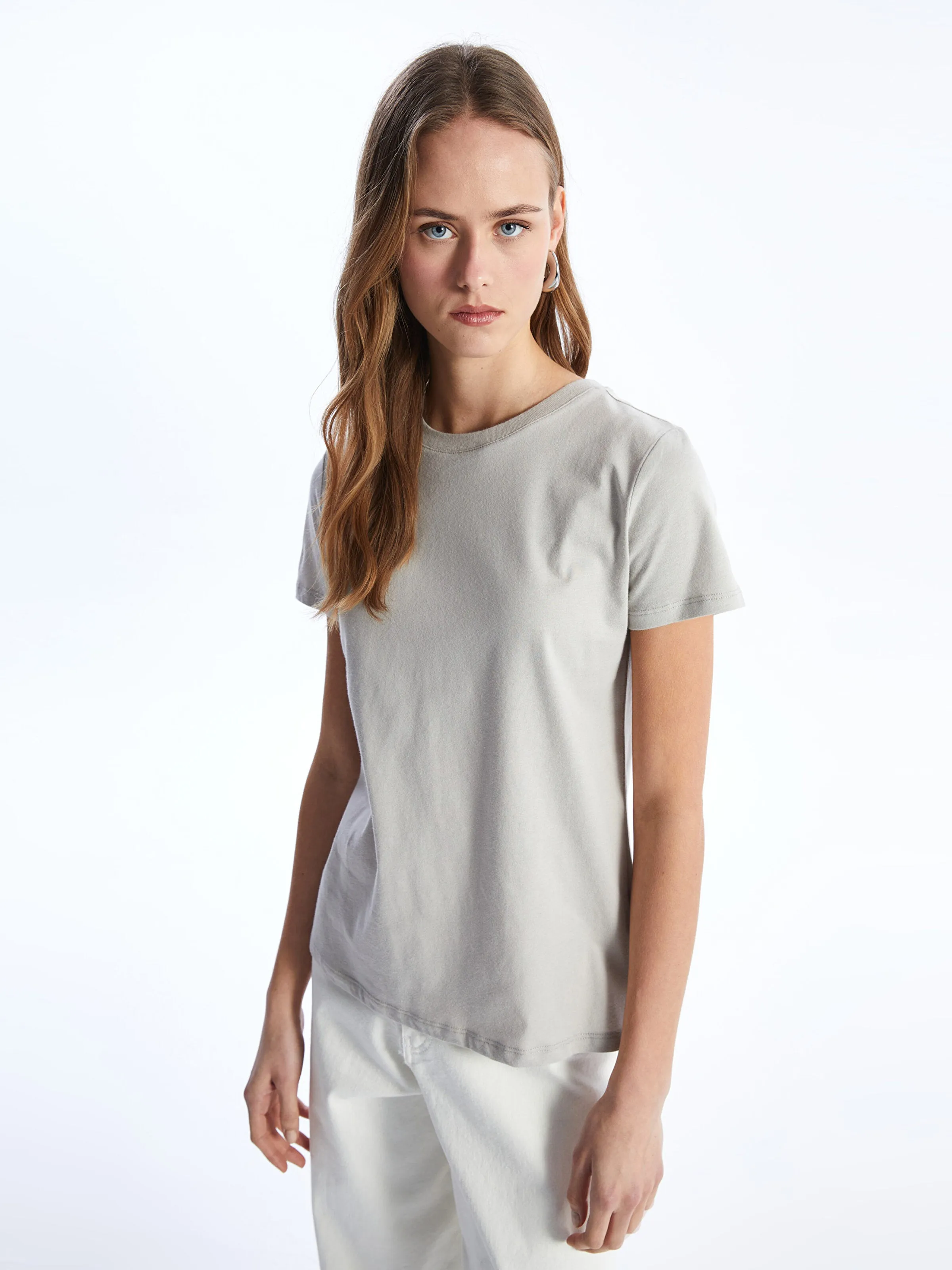 Crew Neck Plain Short Sleeve Women T-Shirt