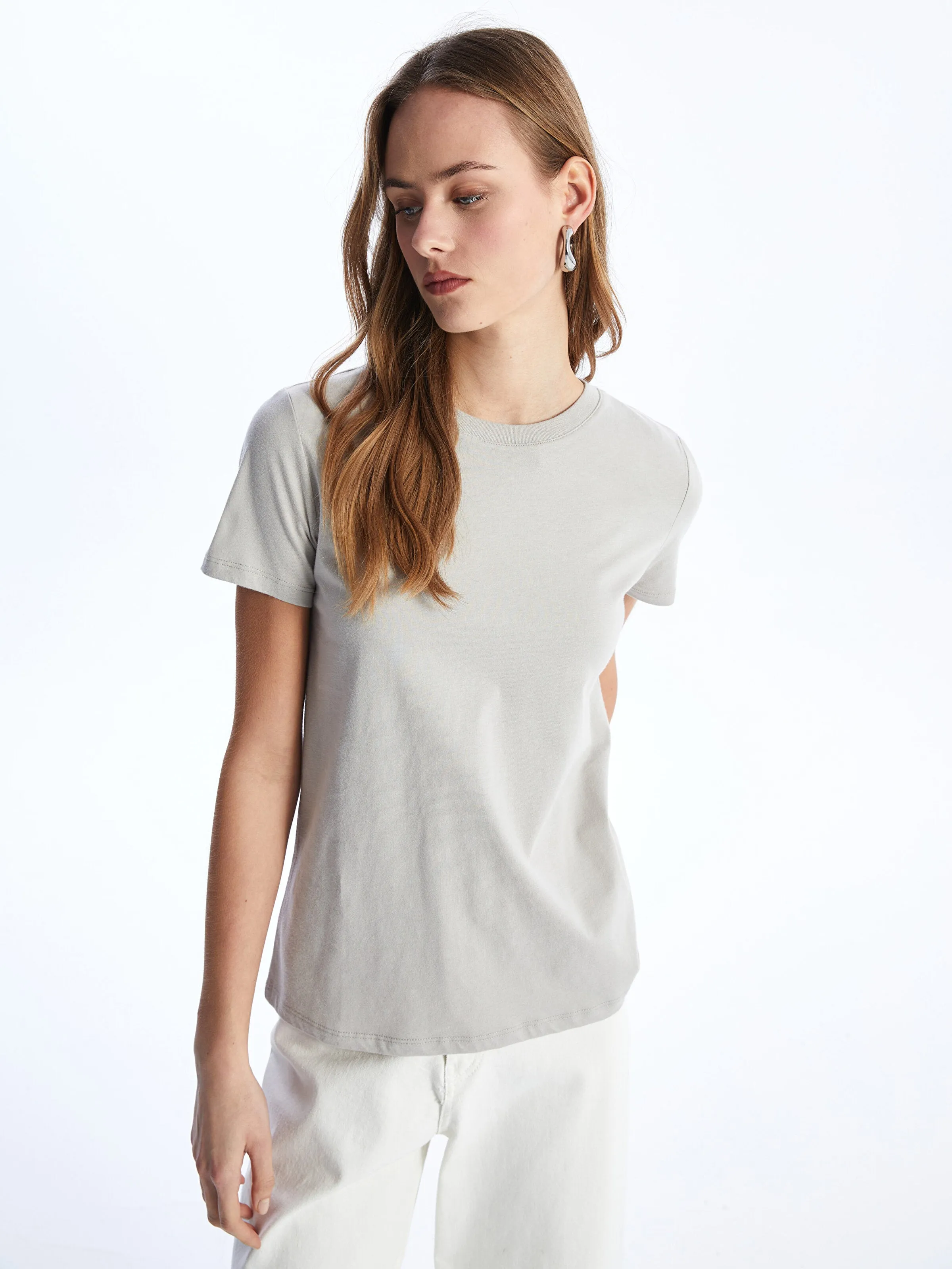 Crew Neck Plain Short Sleeve Women T-Shirt