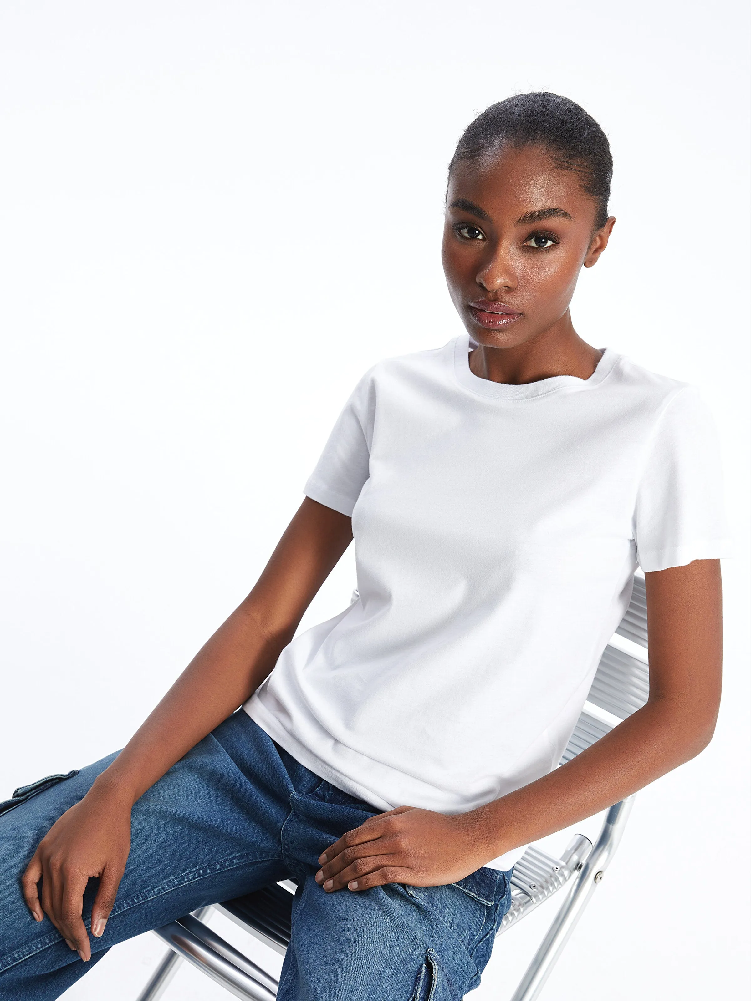 Crew Neck Plain Short Sleeve Women T-Shirt