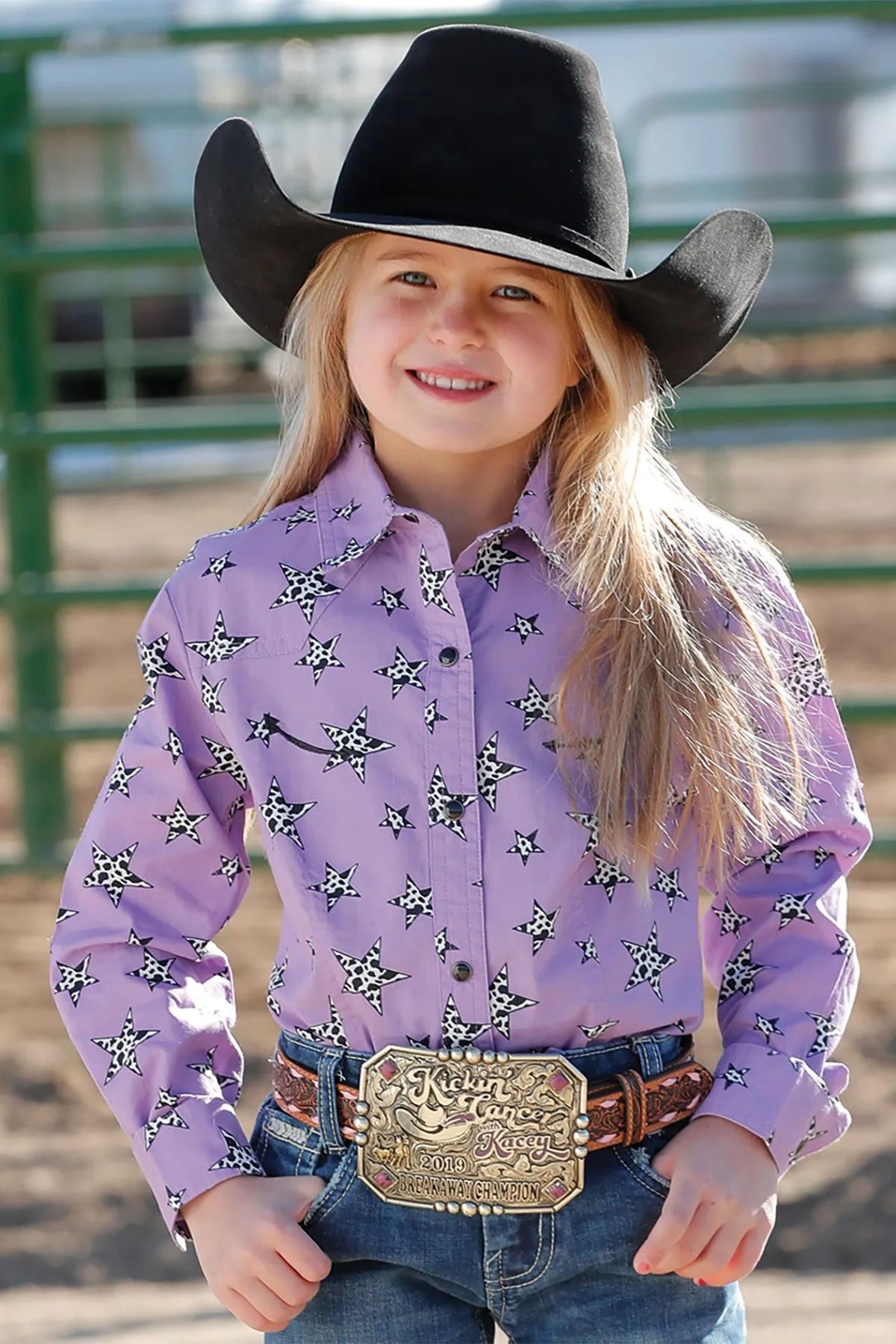 Cruel Girl Purple Star Print Western Snap Blouse for Girls