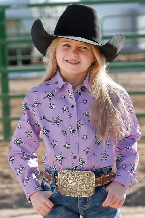 Cruel Girl Purple Star Print Western Snap Blouse for Girls