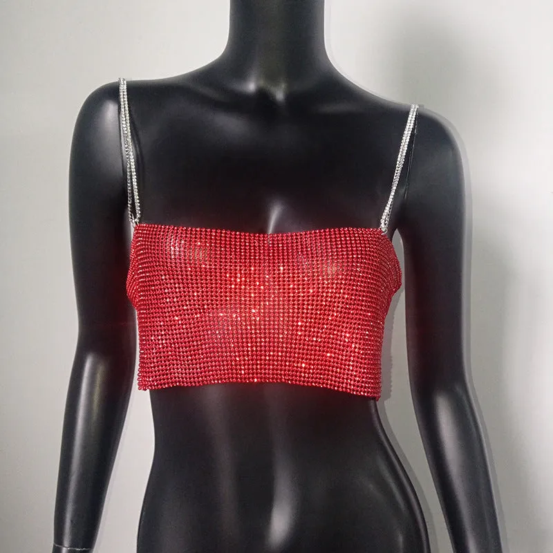 Crystal Diamond Chain Ladies Backless  Collar Nightclub Music Festival Top