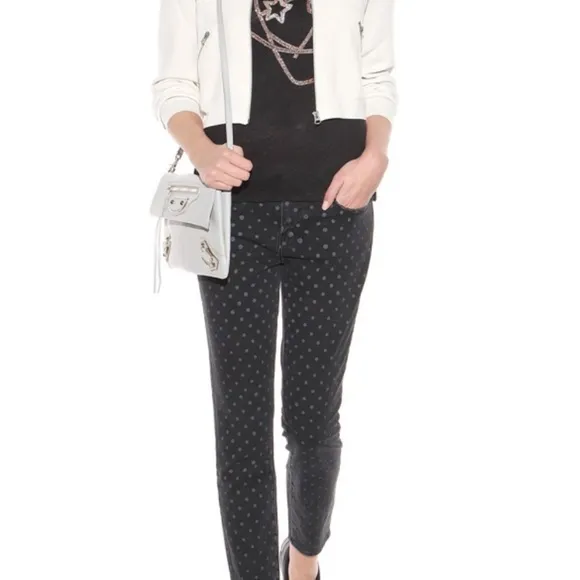 Current/Elliott The East Stilletto with rolled hem, black polka dot
