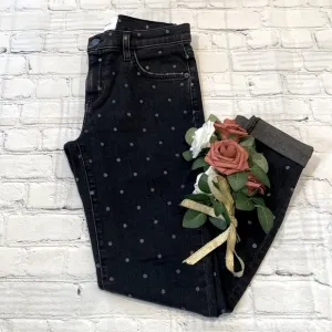 Current/Elliott The East Stilletto with rolled hem, black polka dot