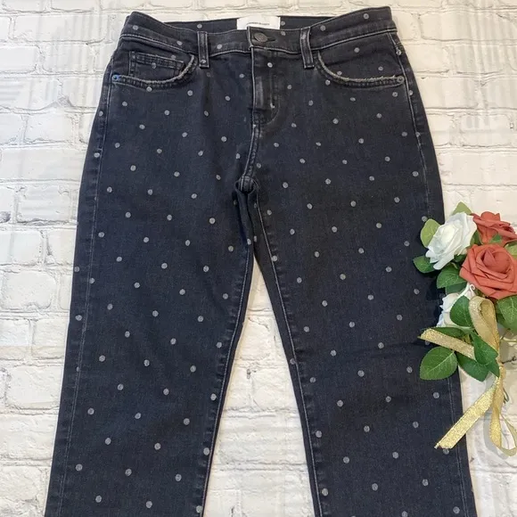 Current/Elliott The East Stilletto with rolled hem, black polka dot