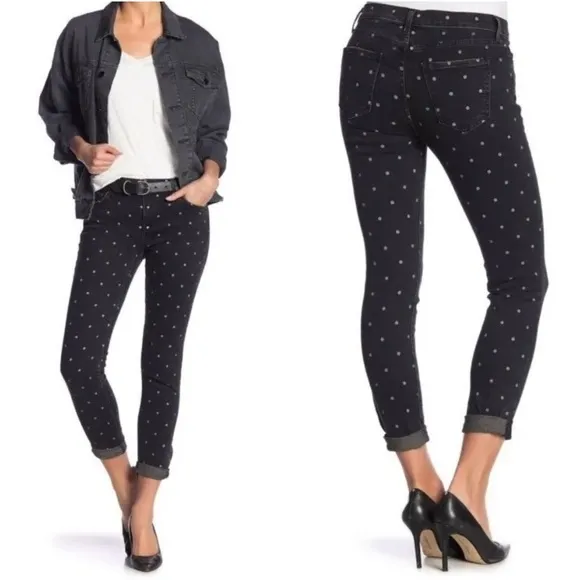 Current/Elliott The East Stilletto with rolled hem, black polka dot