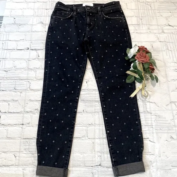 Current/Elliott The East Stilletto with rolled hem, black polka dot