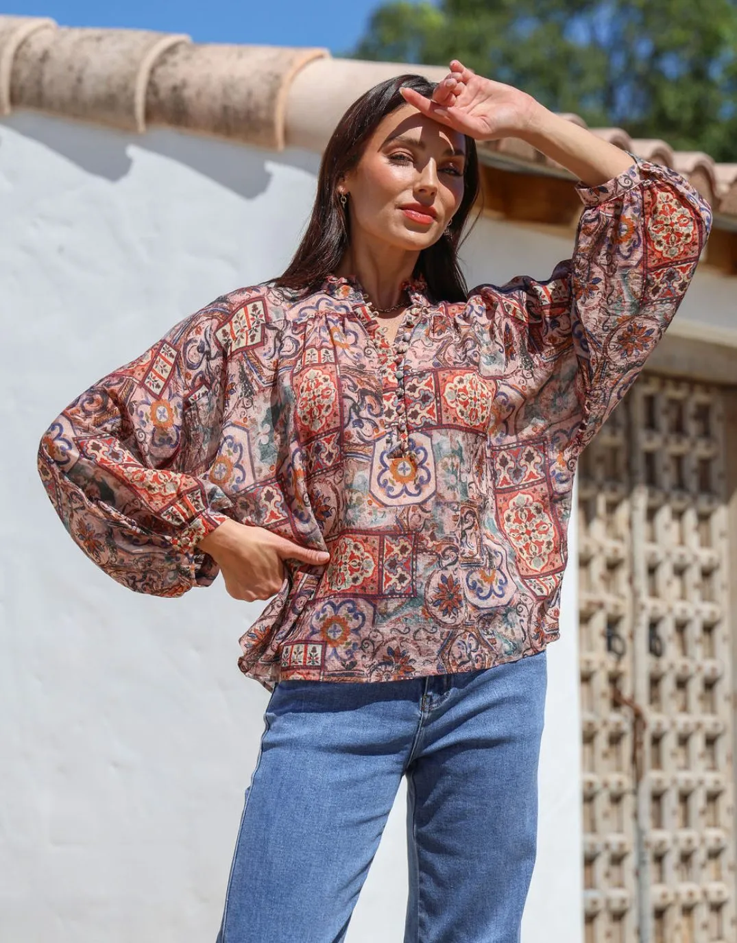 Demi Blouse - Blush/Chocolate