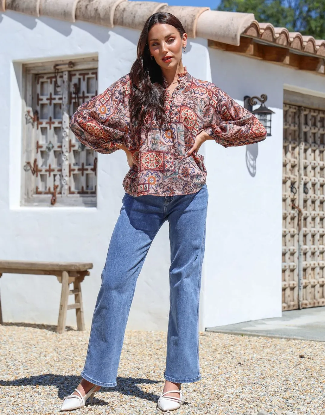 Demi Blouse - Blush/Chocolate