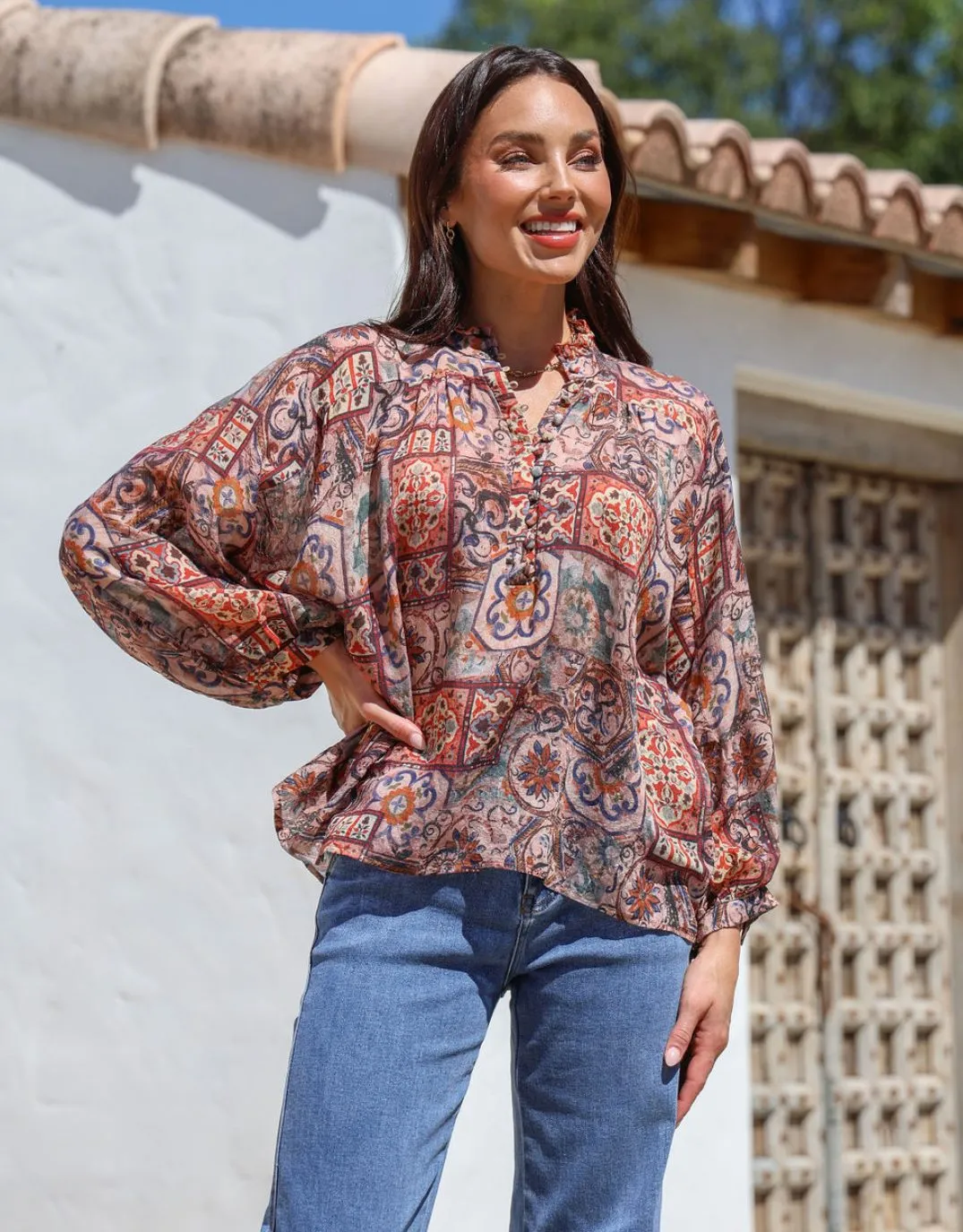 Demi Blouse - Blush/Chocolate