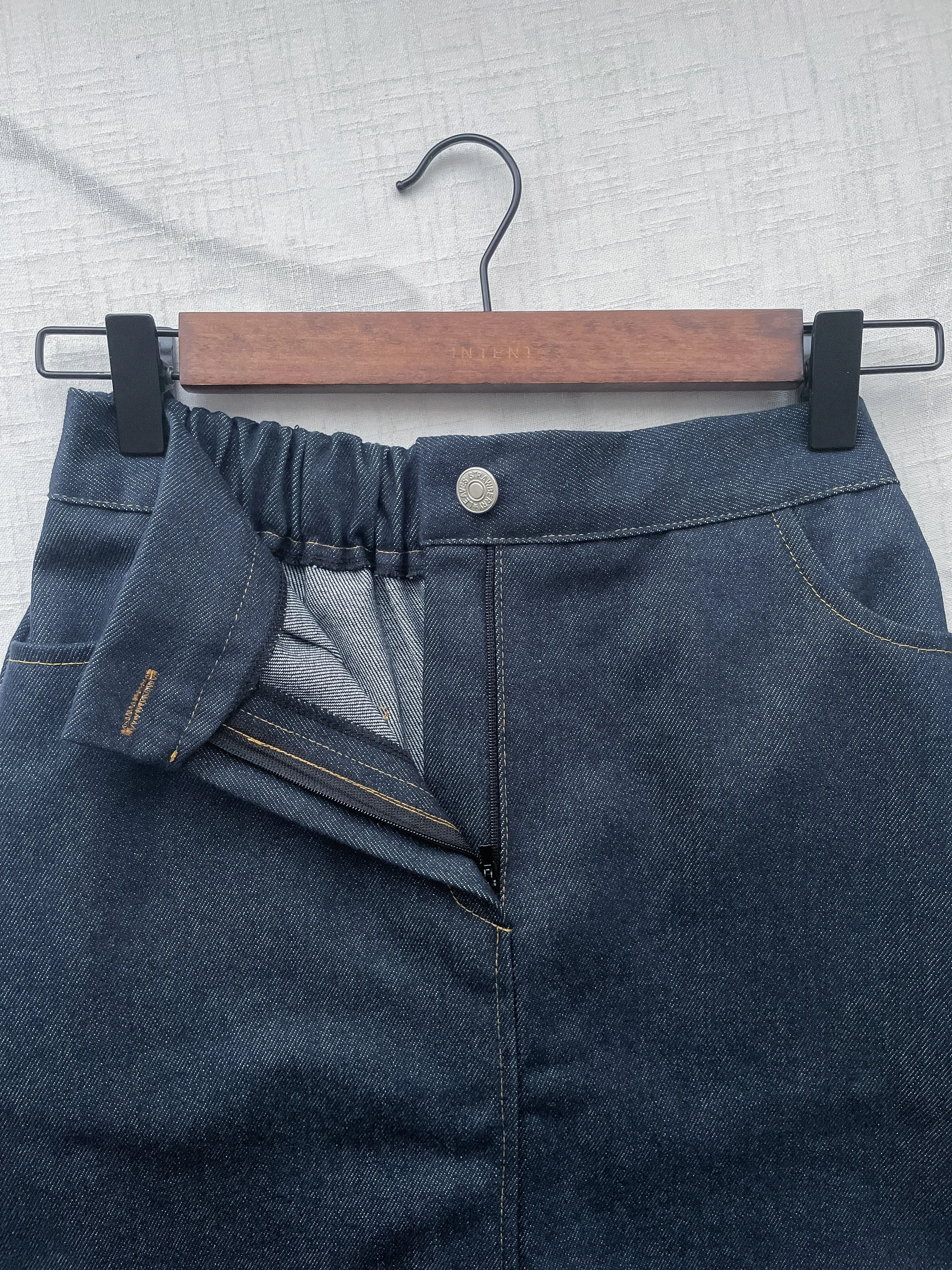 Denim Skirt 深藍色啡線條A形顯瘦牛仔裙/ SK8868 (pre-order 3月5截單)