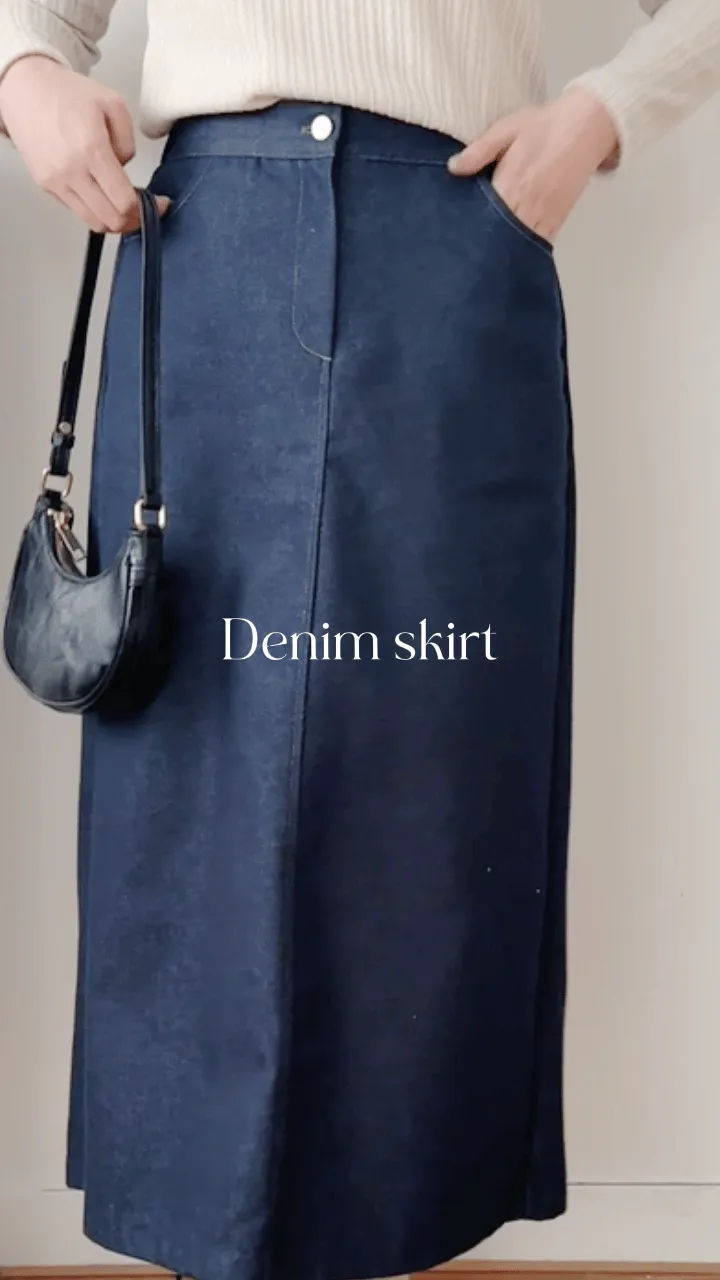 Denim Skirt 深藍色啡線條A形顯瘦牛仔裙/ SK8868 (pre-order 3月5截單)