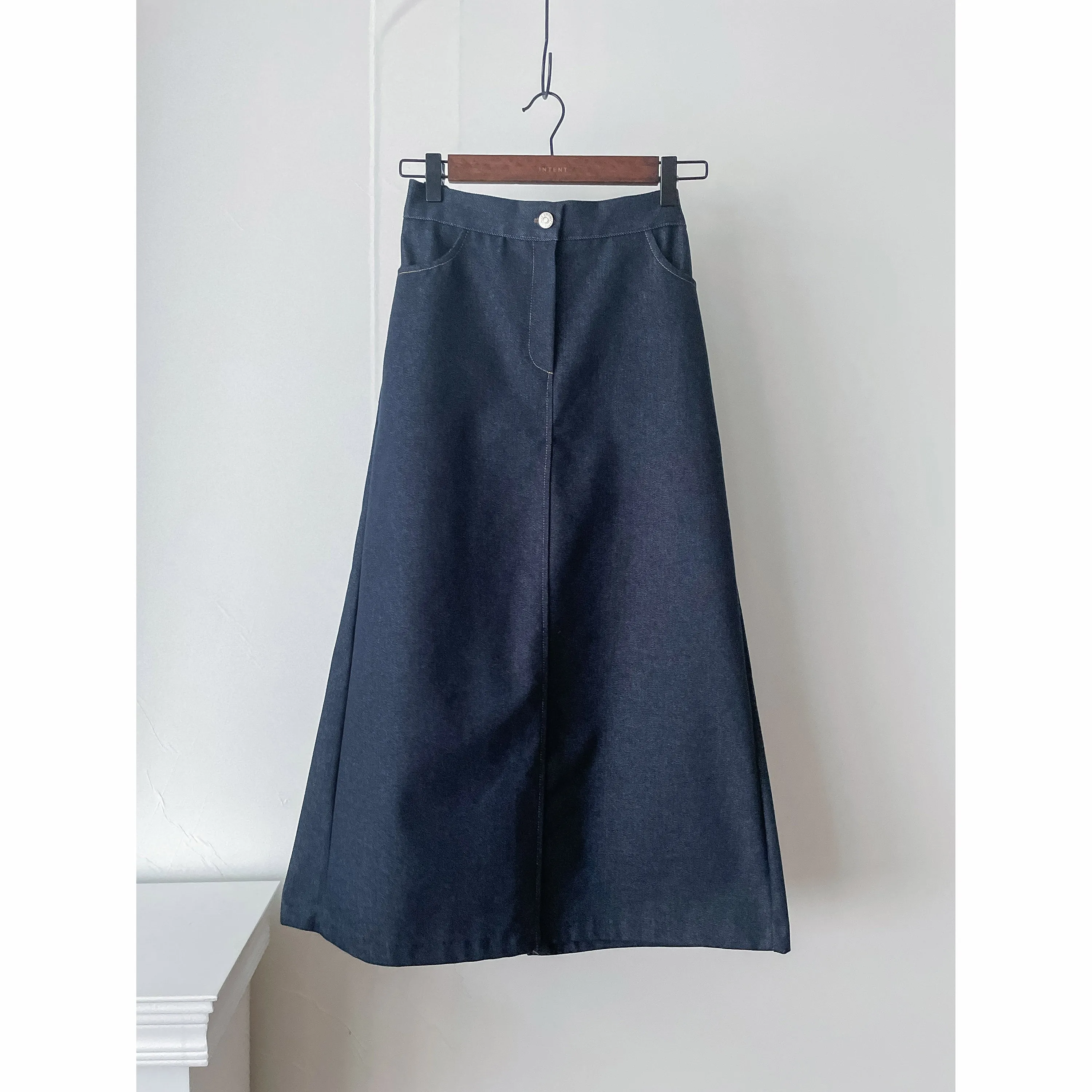 Denim Skirt 深藍色啡線條A形顯瘦牛仔裙/ SK8868 (pre-order 3月5截單)