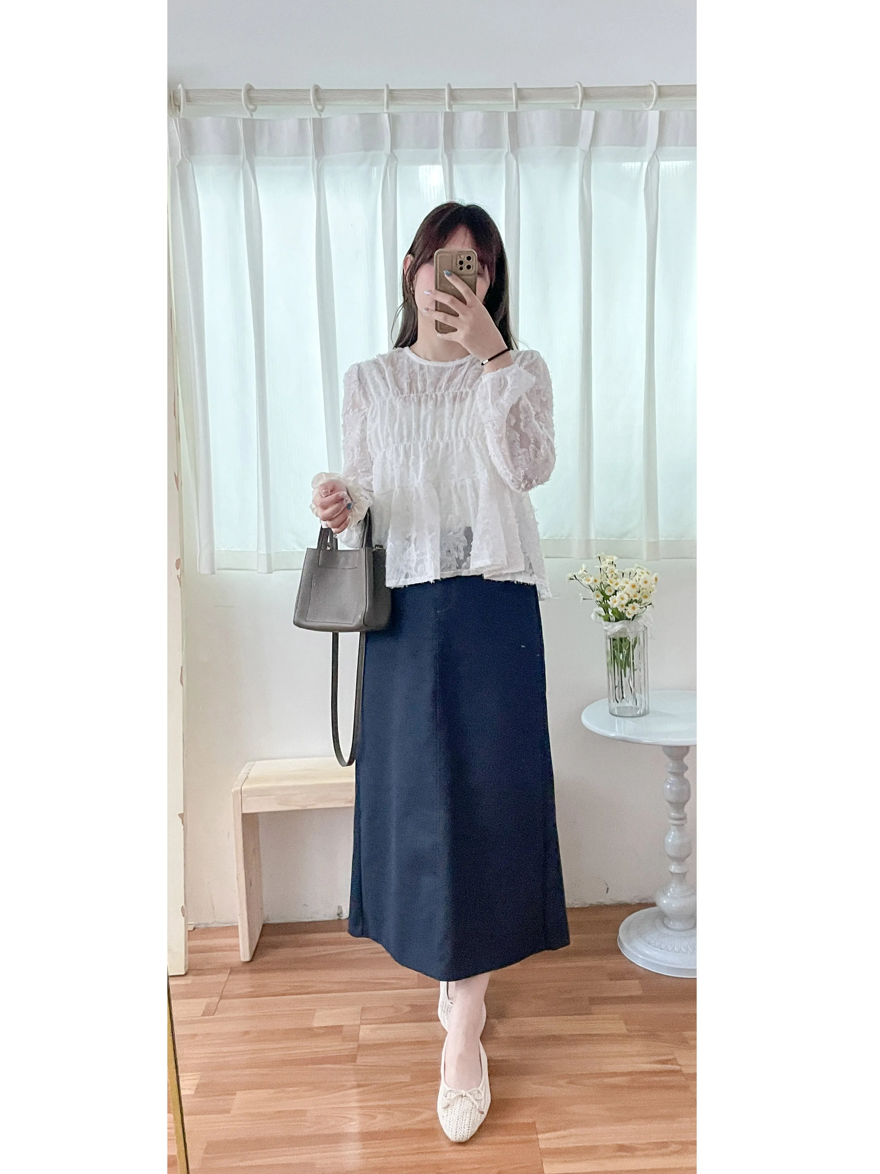 Denim Skirt 深藍色啡線條A形顯瘦牛仔裙/ SK8868 (pre-order 3月5截單)
