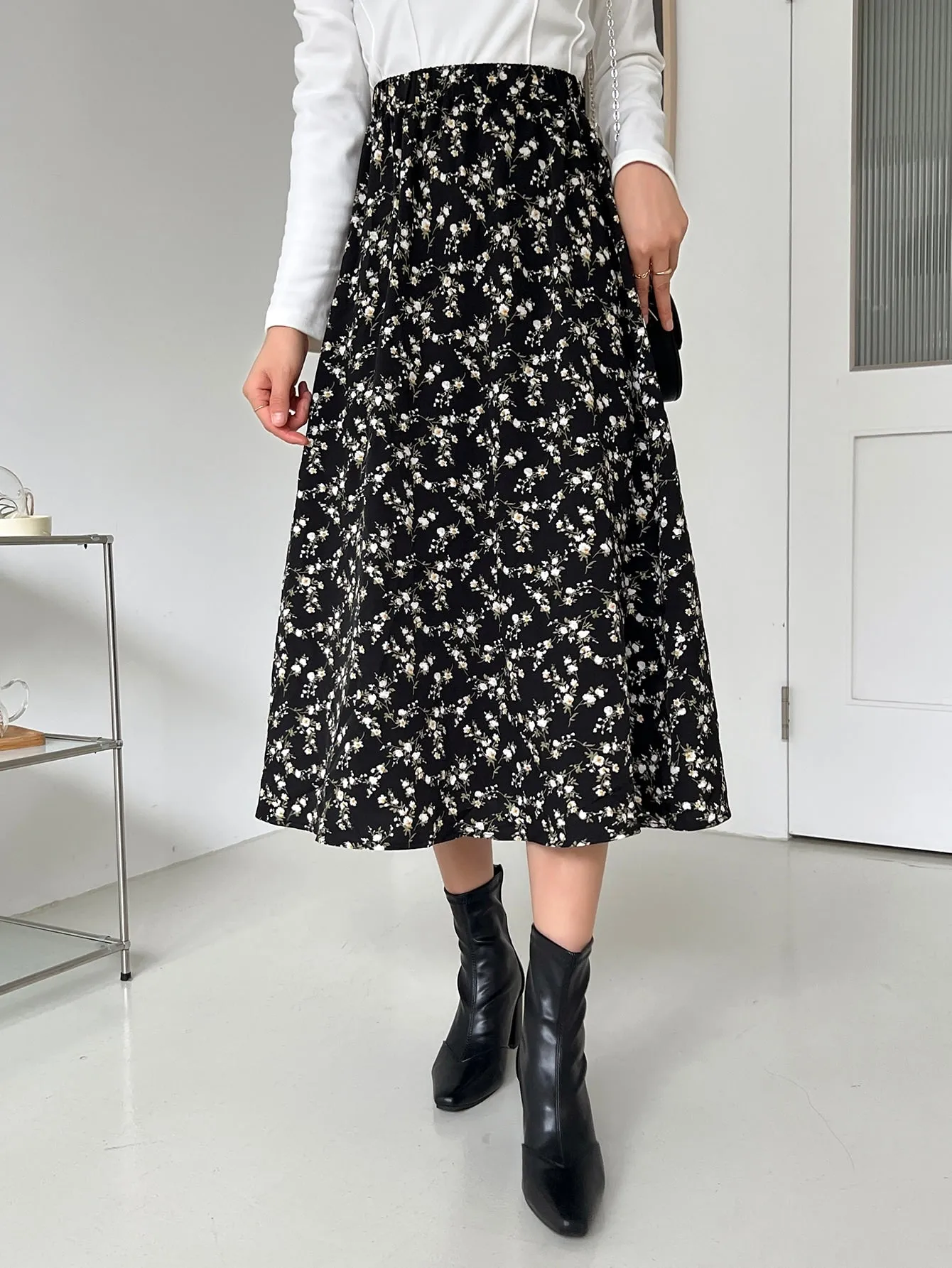 Ditsy Floral Print High Waist Skirt