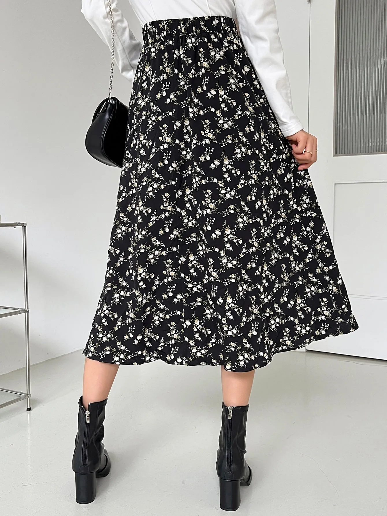 Ditsy Floral Print High Waist Skirt