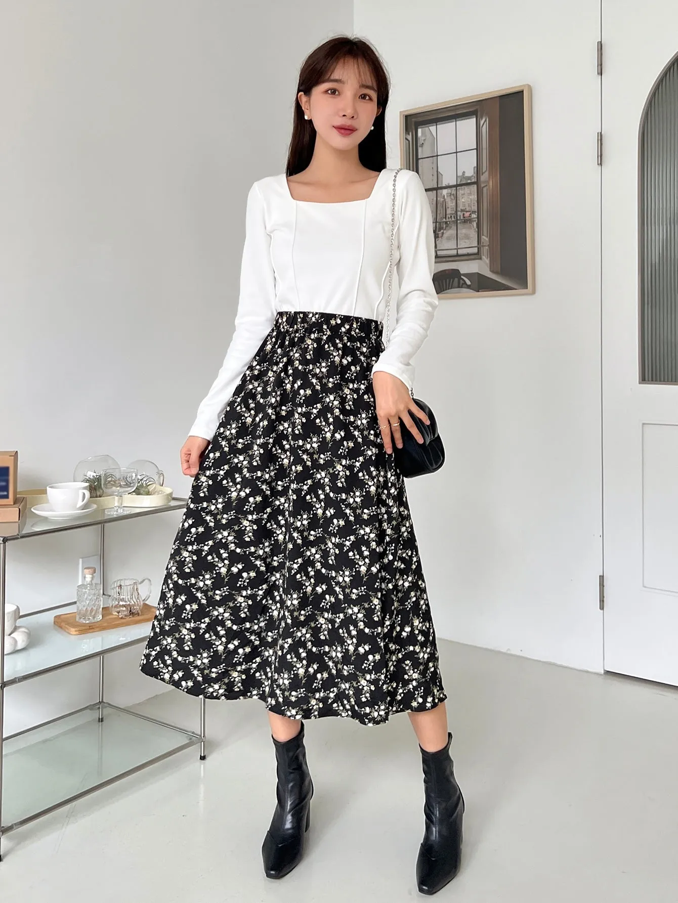 Ditsy Floral Print High Waist Skirt