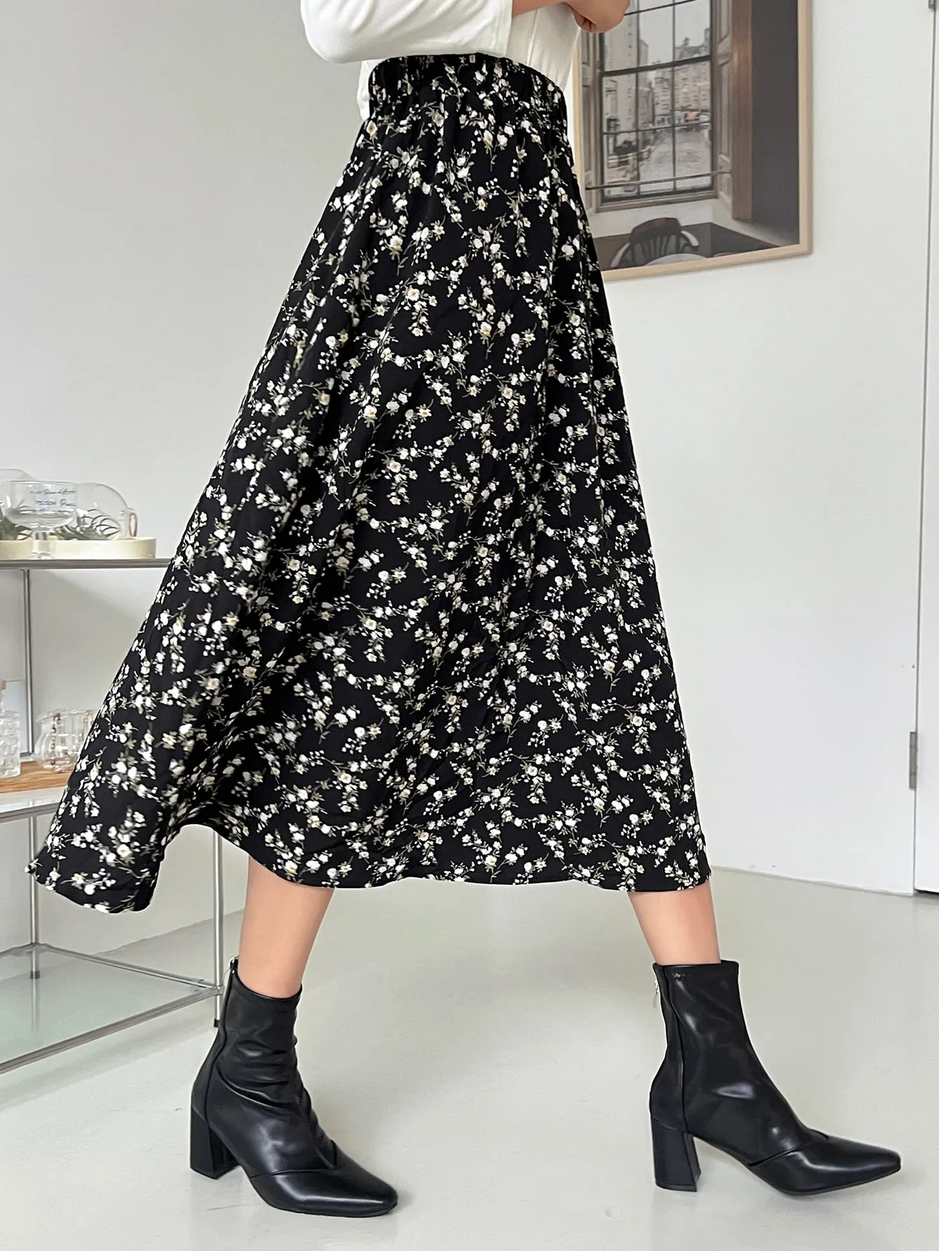 Ditsy Floral Print High Waist Skirt