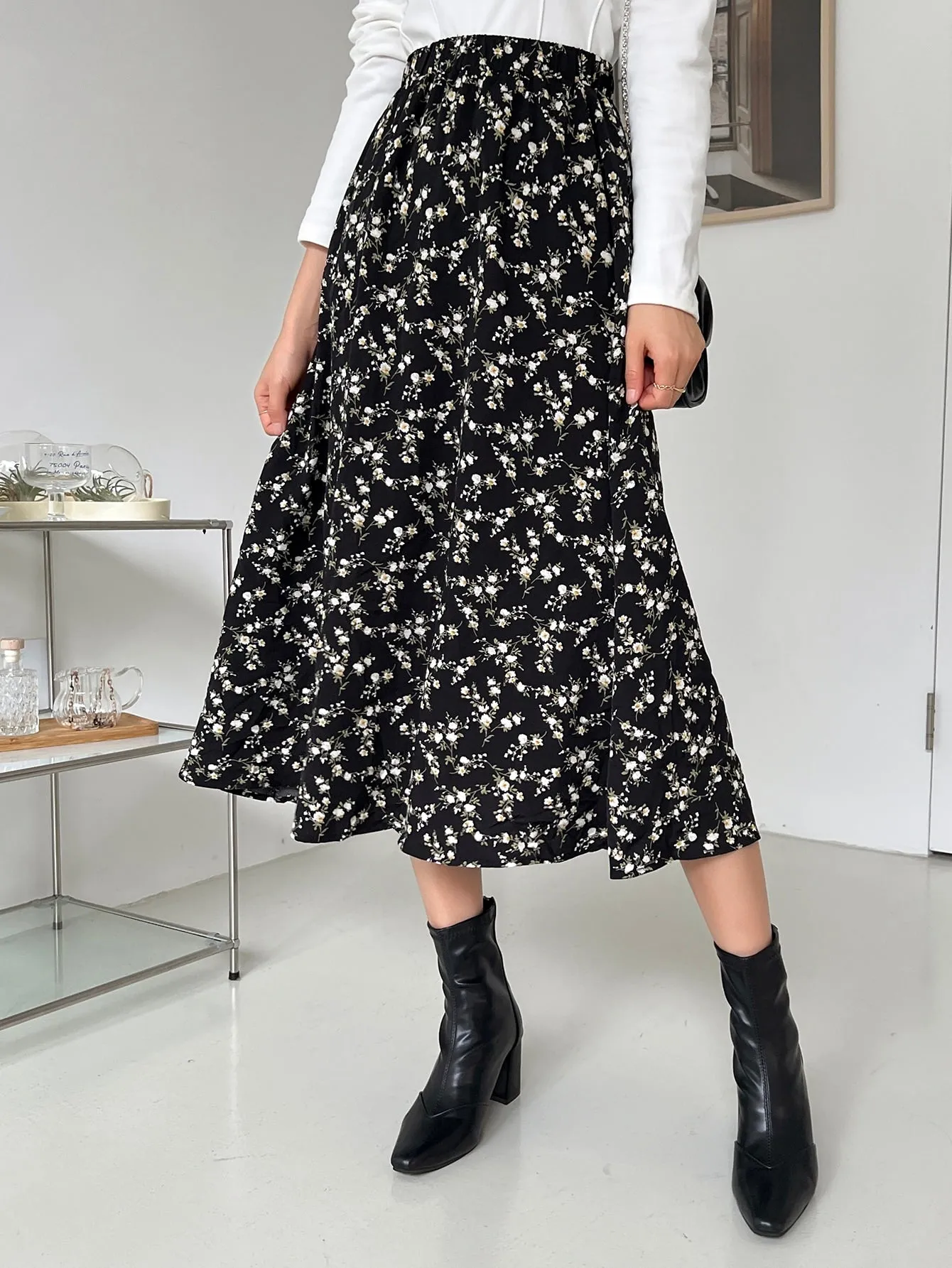 Ditsy Floral Print High Waist Skirt