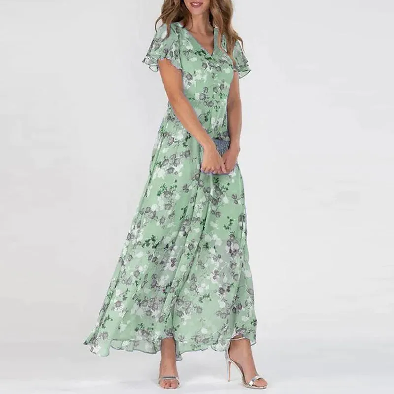 DONNA - Chiffon Floral Dress With Fringe