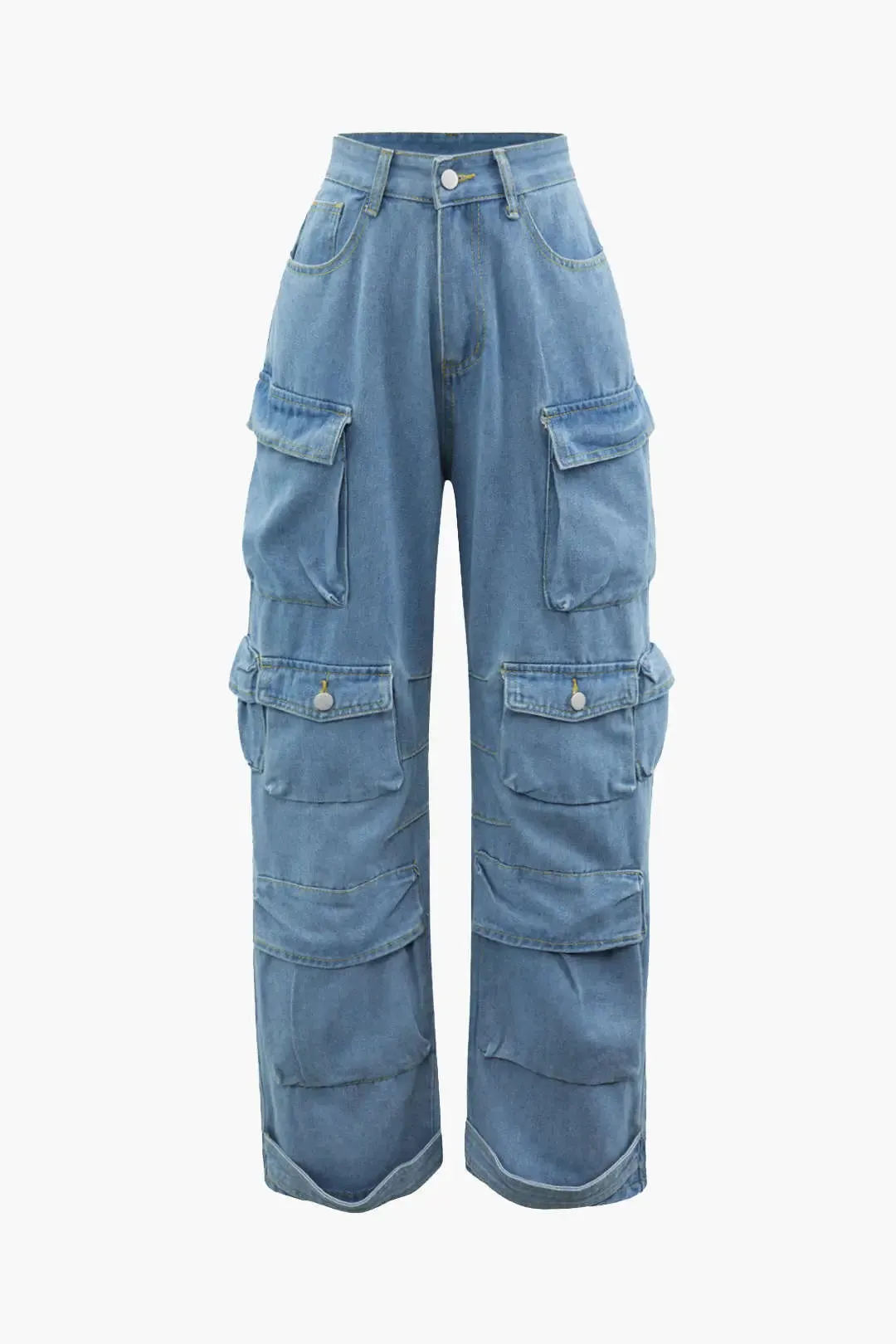 Donna - Multi Pocket Rolled Hem Woman's Wide Leg Cargo Jeans